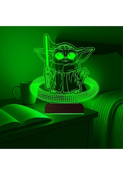 Luvivia Çizgi Film Yoda 3d Lamba - Masa Gece Lambası V2 Şeffaf
