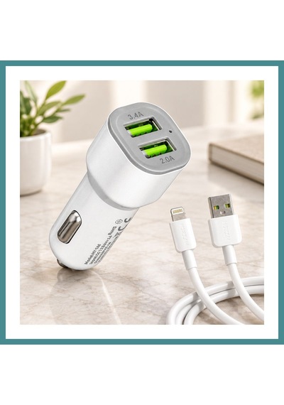 Trendexa Araç Çakmaklık Çift Usb Hızlı Şarj Başlığı Ve Lightning Kablosu Mac Standart