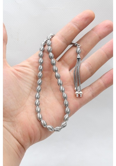 Erkek 925 Ayar Gümüş Kalem Işçilikli Oksitli Tesbih Orta Boy -22 Gr- 901352 Gümüş