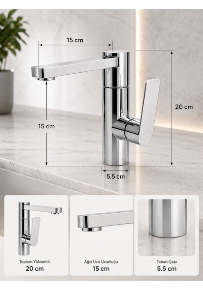 Viosa Lüx Premium Silva 360 Döner Borulu Banyo Lavabo Bataryası Çeşmesi Musluğu Siyah