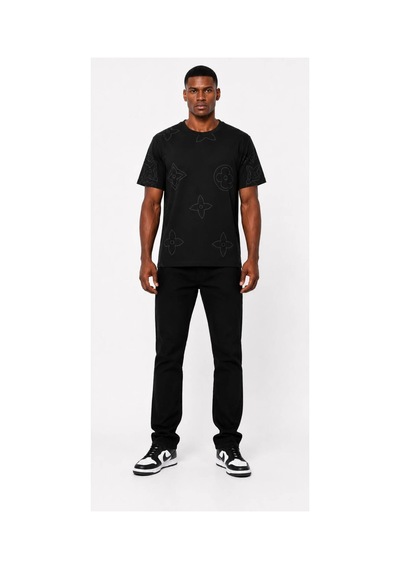 Hzr Wear %100 Pamuk Regular Fit Bisiklet Yaka Kısa Kollu Kabartma Baskılı Erkek Tişört Siyah