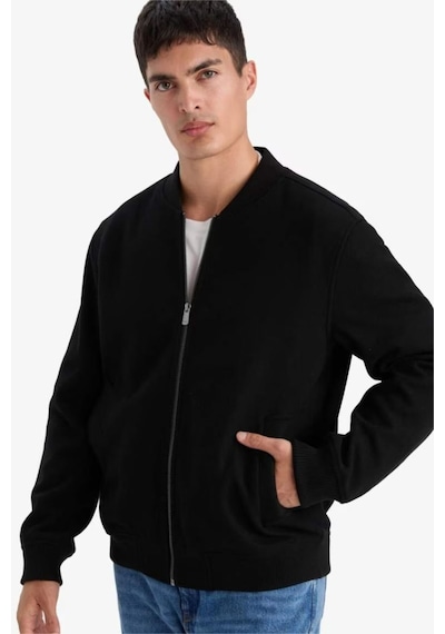 Defacto Regular Fit Kolej Yaka Bomber Astarlı Fermuarlı Kaşe Mont F7750ax26spbk27 Siyah-bk27