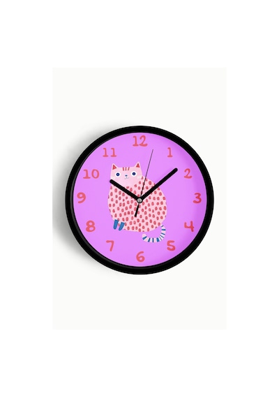 Kedi Tasarım Modern Duvar Saati - Çocuk Odası Duvar Saati - 25cm - Önü Camlı Siyah Kasa-jh1173 Siyah