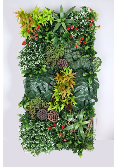 Yapay Çiçek Deposu Lüx Kabartmalı Yapay Dikey Bitki Hazır Duvar Paneli 50x100 Cm