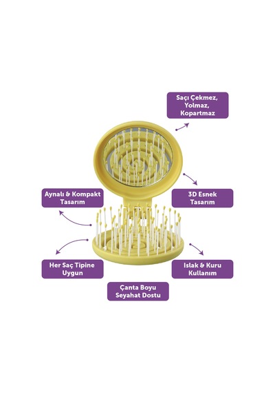 Beauty Makaron Saç Fırçası - 3d Esnek, Aynalı, Çanta Boy - Compact Detangler Sonbahar Yeşili