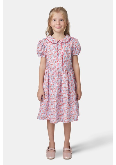 Made With Liberty Fabric Liberty Kumaş Bebe Yakalı Kız Çocuk Elbise Kırmızı