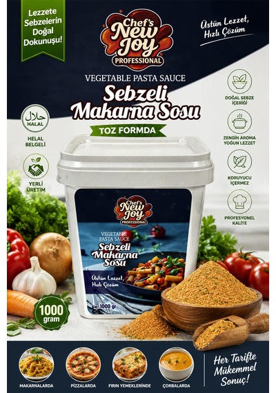 Sebzeli Makarna Sosu 1000 Gr Vegetable Pasta Sauce - Helal Belgeli, Yerli Üretim