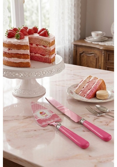 Rooc Cupcake Ve Kalp Desenli Pembe 2 Parça Pasta Servis Seti Renkli