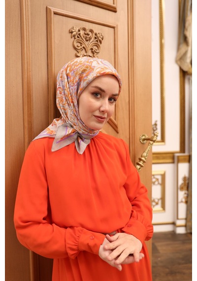 Silk Home Olinda İpek Eşarp 47002-33 Gri, Mor, Turuncu, Taba, Kiremit