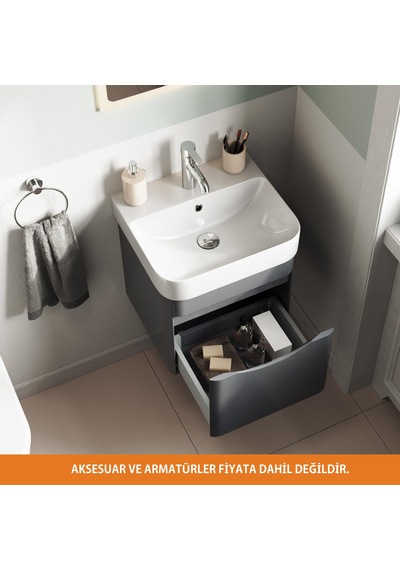 Aqua Bagno Piccolo 2.0 Alt Dolap 57 Cm. Antrasit Gri Parlak-lavabo Dahil Antrasit Aqua Bagno Piccolo 2.0 Alt Dolap 57 Cm. Antrasit Gri Parlak-lavabo Dahil Antrasit