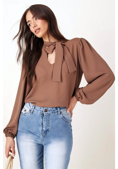 Armonika Kadın Camel Yakası Bağlamalı Kolu Lastikli Bluz Arm-25k001096 Armonika Kadın Camel Yakası Bağlamalı Kolu Lastikli Bluz Arm-25k001096