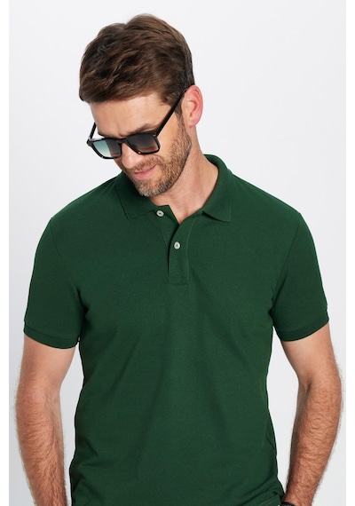 Tudors Erkek Slim Fit Dar Kesim Pamuklu Yumuşak Dokulu Serin Tutan Kumaş Düz Pike Haki Polo Yaka Tişört-31691 Haki