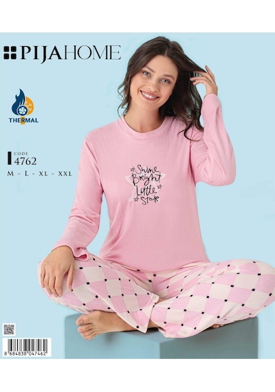 Pijahome Kadın Kışlık Termal Uzun Kollu Pijama Takımı Pembe