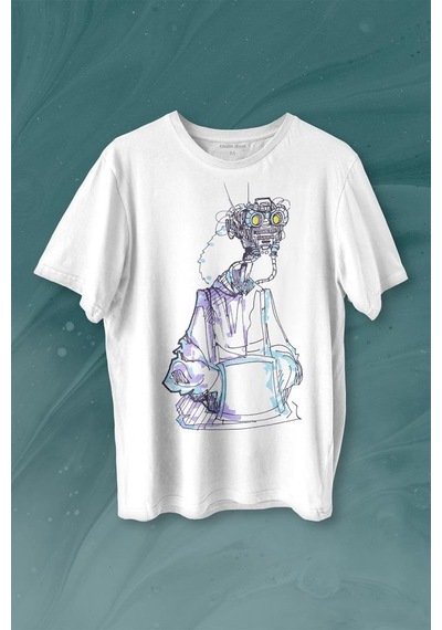 Robot Head Si-fi Bilimkurgu Baskılı Tişört Unisex T-shirt 001