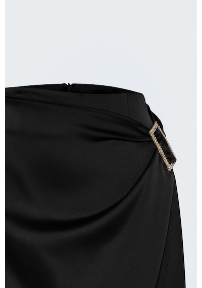 Sateen Toka Detaylı Saten Etek - Siyah-138053