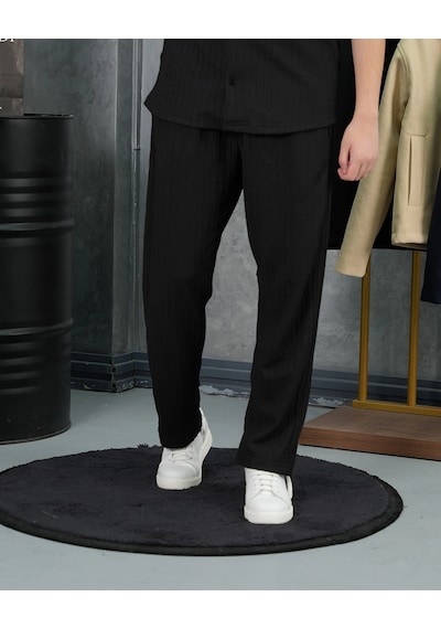Modefendi Örgülü Model Baggy Kesim Jogger İpli Pantolon Siyah