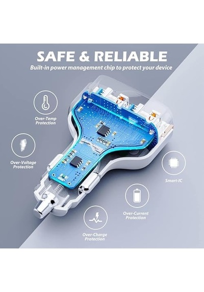 Mt36 4 Portlu Type-c Usb Araç Hızlı Şarj Çakmaklık Adaptörü Toplamda 96w Şarj Gücü Qc 3.0 18w Pd 30w Turbo Şarj Desteklemez Beyaz