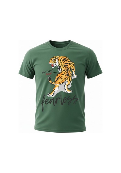 Urbantrendstore Unisex Siyah Kaplan Tiger Yazılı Oversize Fit Rahat Geniş Salaş T-shirt Günlük Tişört Yeşil