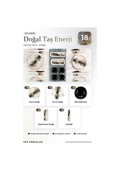 Tr Doğal Taş Enerji 18 Parça 8 Kişilik Lüx Kahvaltı Takımı Kahvaltı Seti Diğer