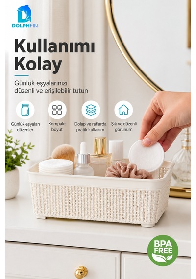 Jute Çok Amaçlı Sepet No:1 1,5 L Plastik Saklama Düzenleme Sepeti 18,5x13x6,5 Cm Çok Renkli