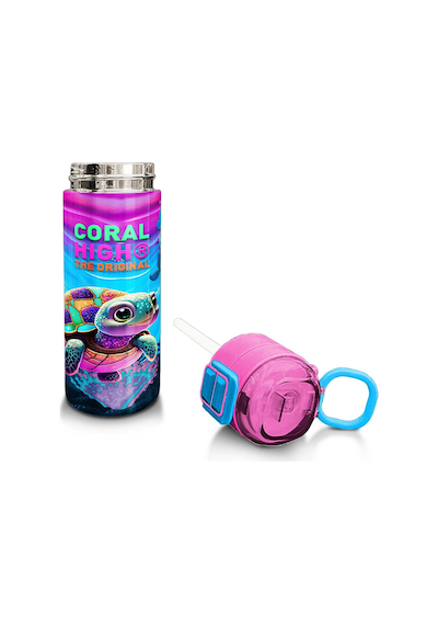 Coral High Kids Pembe Mor Kaplumbağa Desenli Pipetli Ve Direkt İçim Çelik Termos 500 Ml 31957 Pembe - Mor