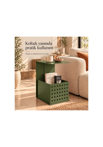 Frame Metal Yan Sehpa Modern Tasarım Depolama Hazneli Yan Sehpa Yeşil - 935176377 Yeşil