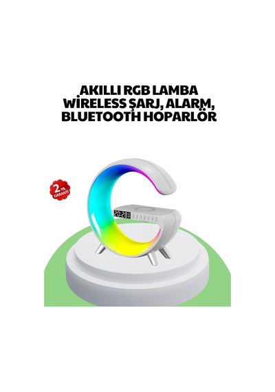 Bluetooth - 603 - Hoparlörlü Rgb Atmosfer Lambası Kablosuz Şarj Ve - Muratech - Saat Özellikli