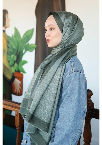 Premium Lux Original Monogram Şal İpek Vual, Yüksek Kalite, Hafif, Rahat, Şık, Tesettür, Shawl Haki