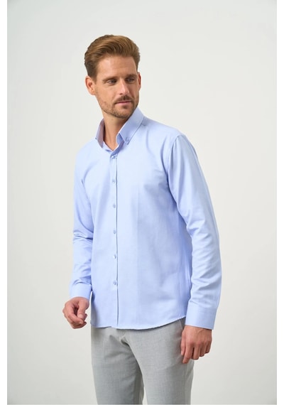 Morven Slim Fit Düğmeli Yaka Oxford Kolay Ütülenebilir Pamuklu Uzun Kollu Gömlek Kutulu
