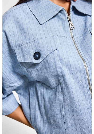 Kadın Mavi Renk Oversize Cep Detaylı Özel Tasarım Denim Ceket