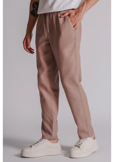 Erkek Yandan Cepli Beli Lastikli Keten Dokulu Relaxed Fit Jogger Pantolon Vizon Vizon