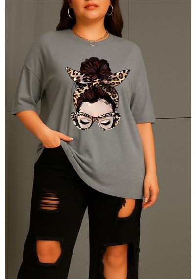 Ceny Kadın Büyük Beden Battal Baskılı Bisiklet Yaka Pamuklu T-shirt Rahat Kesim Unisex Sevgili Kombini Gri Ceny Kadın Büyük Beden Battal Baskılı Bisiklet Yaka Pamuklu T-shirt Rahat Kesim Unisex Sevgili Kombini Gri