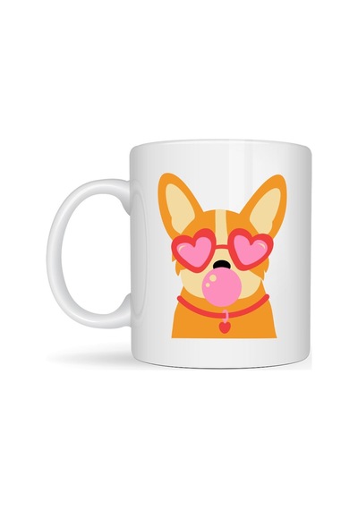 Sevimli Corgi Desenli Porselen Kupa Model 44 Kalpli Gözlüklü Köpek Tasarımlı, Eğlenceli &  F