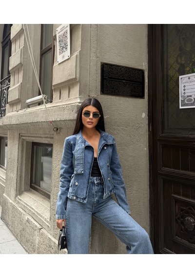 Out Of Standart Kadın Regular Fit Denim Düğme Detaylı Ceket İce Blue