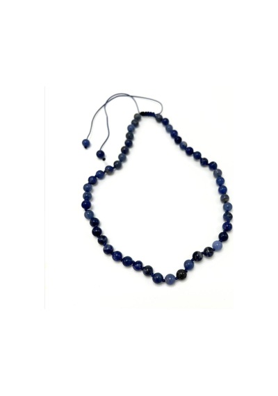 Yıldız Doğal Taş Sodalit Doğal Taş 6 MM Makrome Kolye 45 CM - 55 CM Ayarlanabilir Mavi