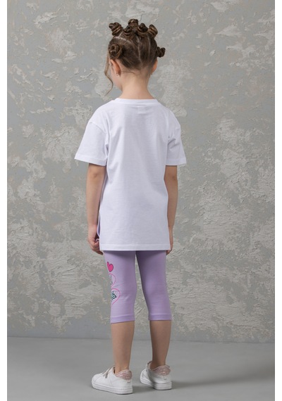 Dmb Kids Lila Desenli Kız Çocuk Taytlı Kısa Kollu Takım Lila