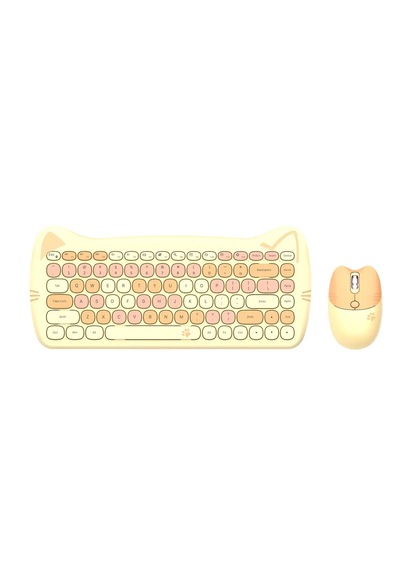Geezer Cat Kablosuz Klavye Mouse Seti 2.4g Kedi Kulaklı Sevimli 84 Tuş Kompakt Renkli Set Optik