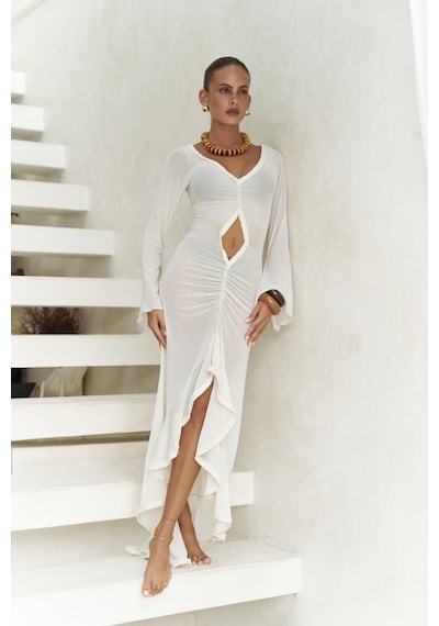 Mai Collection Mai Studios Co. Alyona Dantel Detay Bej Elbise Bej