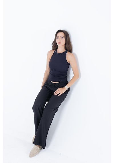 Comeor Fitilli Regular Fit Normal Kalıp Lacivert Bisiklet Yaka Sıfır Kol Pamuklu Kadın Atlet Lacivert