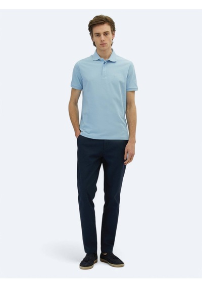 Kip Mavi Düz Polo Yaka %100 Pamuk T-shirt Mavi