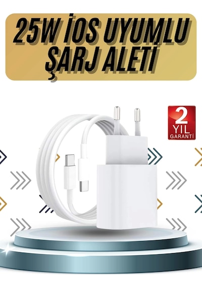 Apple Uyumlu iOS 15/pro/pro Max 25w Hızlı Şarj Aleti Adaptörlü Beyaz