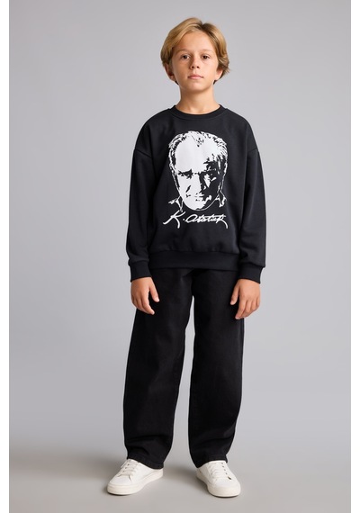Defacto Atatürk Baskılı Bisiklet Yaka Sweatshirt Erkek Çocuk I6566a826wnbk81 Siyah-bk81