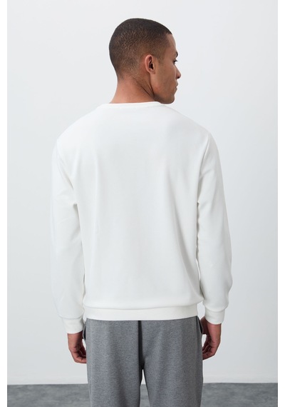 Tommy Life Ekru Yazı Nakışlı O Yaka Rahat Form İçi Polarlı Erkek Sweatshirt - 88020 Ekru