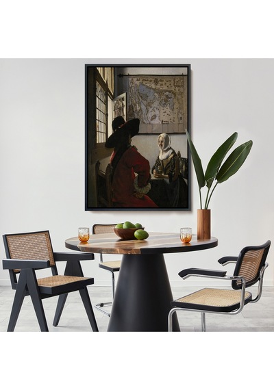 Çerçeveli Johannes Vermeer - Memur Ve Gülen Kız Tablo - Officer And Laughing Girl-7366