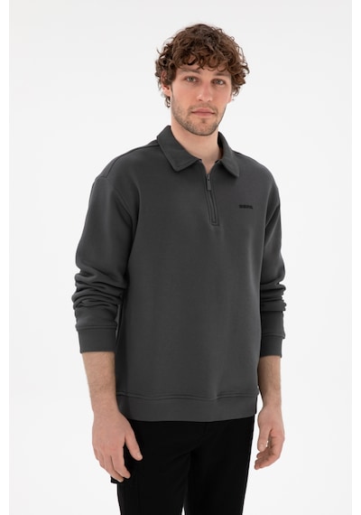 U.S. Polo Assn. Erkek Comfort Fit Yarım Fermuarlı Antrasit Basic Sweatshirt 50298265-VR006