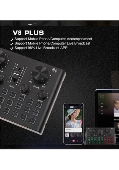 Midex Vs8 Plus Canlı Yayın Ses Kartı Efektli Radyo Mikseri Telefon Ve Pc Podcast Radyo Yayıncılar
