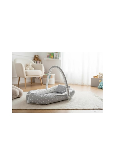 Linoababy Yıldız Cibinlikli Babynest Bebek Yatağı Anne Yanı Yatağı - Gri