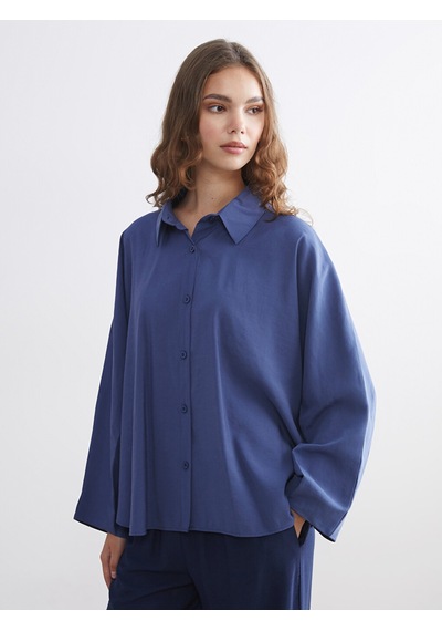 Lcw Modest Mavi Oversize Kadın Gömlek Tunik Xl-2xl