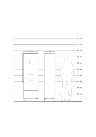 Hyperion Dolap 4 Raflı 2 Çekmeceli 2 Kapaklı 60x44x195 Çam-antrasit Atlas Çam