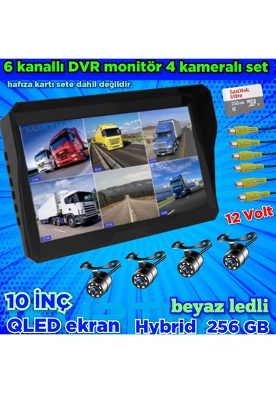 4 Adet Beyaz Ledli Kelebek Kamera Ve 10'' 6 Kanallı Monitör Seti